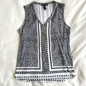 INC International Concepts Blouse Tank Top Womens Small Black Paisley Half Zip C